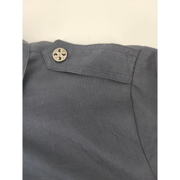 Tory Burch Brigitte Roll Tab Navy Blue Cotton Blouse Size 8 - Picture 5 of 11